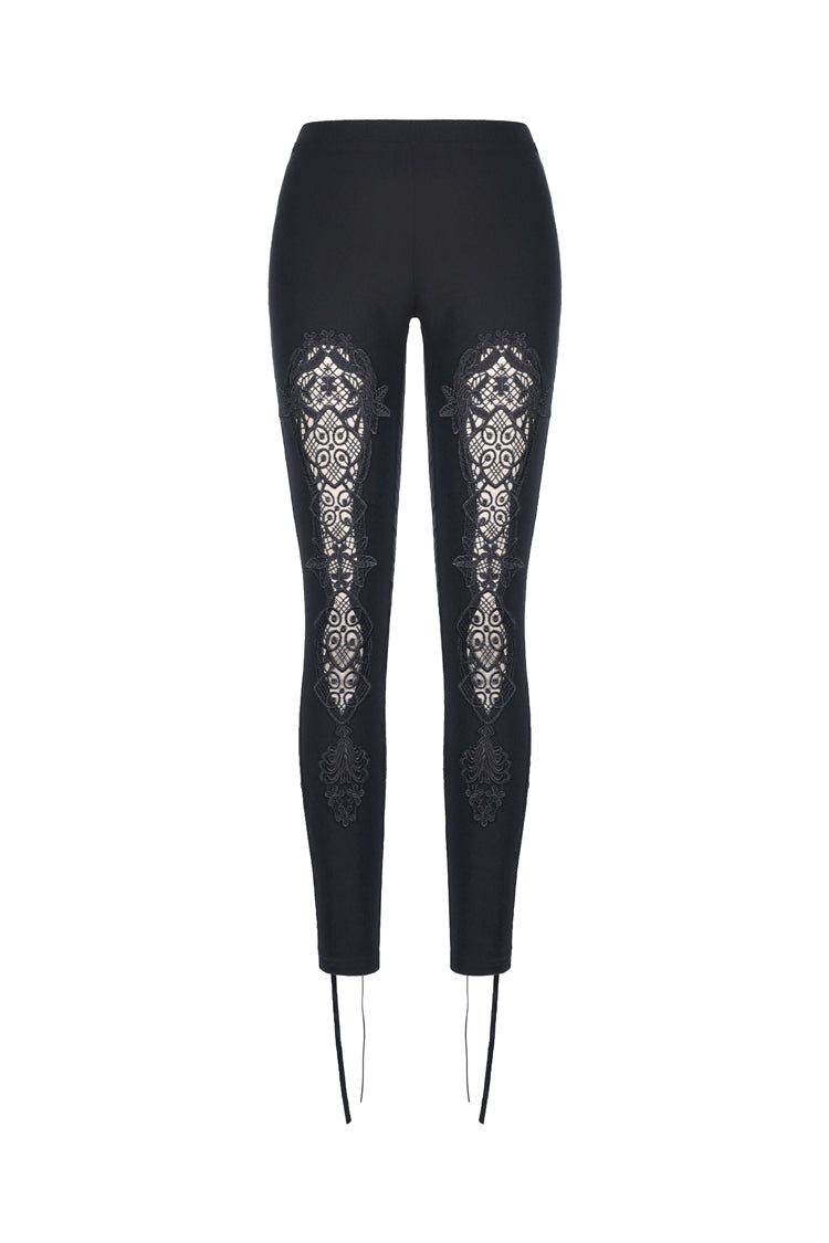 Black Floral Cut-Out Lace-Up Women's Gothic Leggings - Product - 3