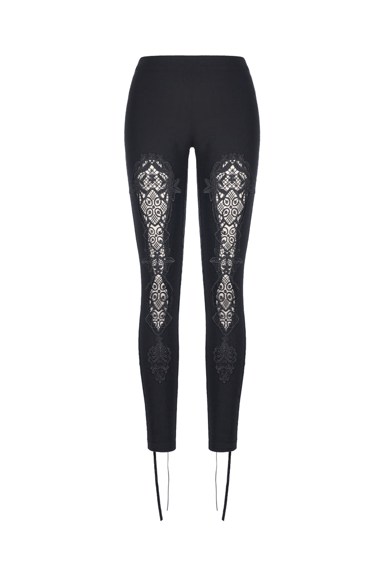 Black Floral Cut-Out Lace-Up Women's Gothic Leggings - Product - 3