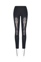 Black Floral Cut-Out Lace-Up Women's Gothic Leggings - Product - 3