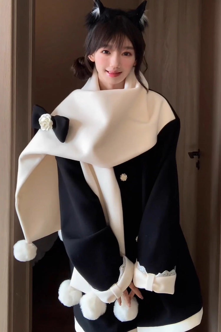 First Snow Bear Bowknot Scarf Design Sweet Japanese Lolita Coat 4 Colors - Product - 7