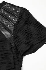 Black Short Sleeves Jacquard Faux Leather Stitching Ripped Rivet Men's Punk T-Shirt - Product - 6