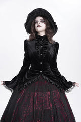 Black Stand Collar Long Trumpet Sleeves Ruffle Swallow-tailed Women's Gothic Blouse - Product - 2