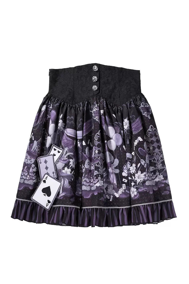 Black/Purple [Magic Troupe] Printed Ruffled Sweet Classic Lolita Skirt Set - Skirt - 10
