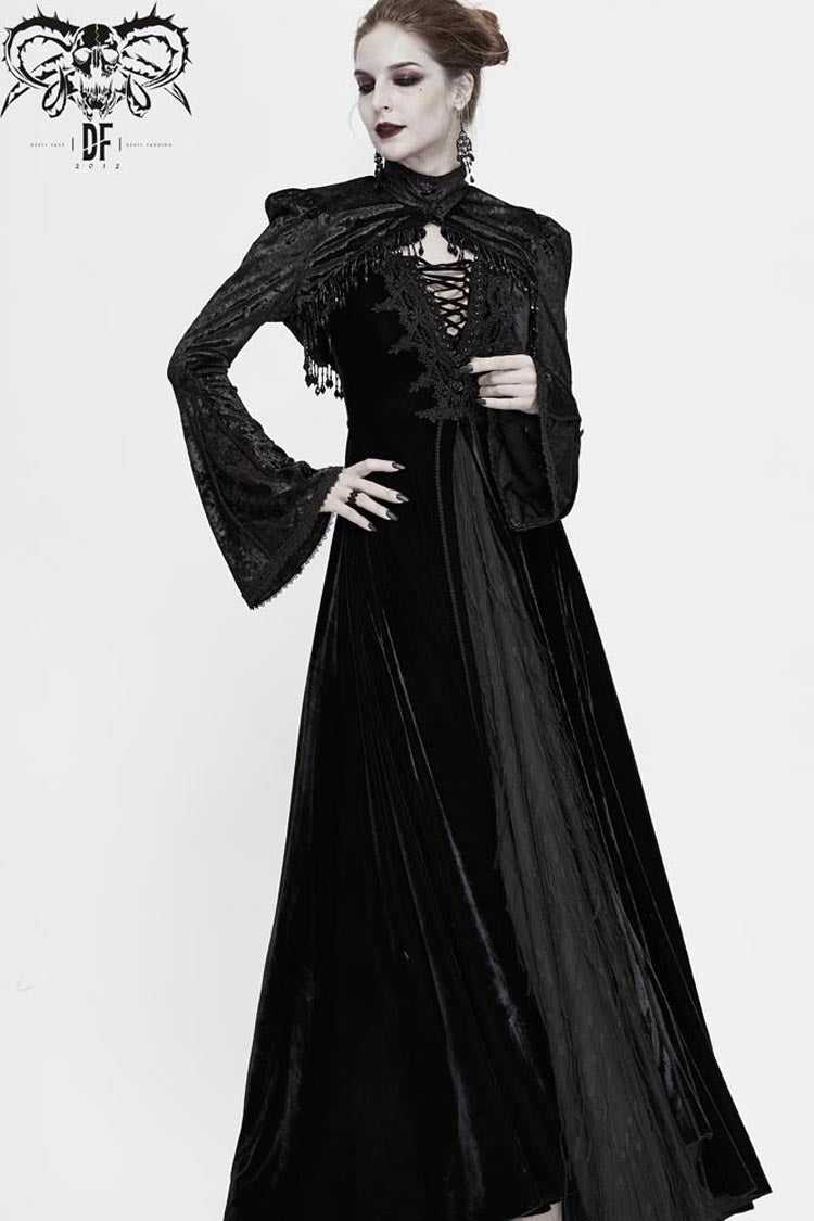 Black Lace Velvet Bubble Trumpet Sleeve Women's Gothic Small Shawl - Product - 9