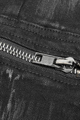 Black Hand-Painted Crafts Stitching Ripped Men's Steampunk Jeans Pants - Product - 5