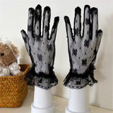 Butterfly Embroidered Lace Mesh Sweet Lolita Gloves 2 Colors - Black - 2