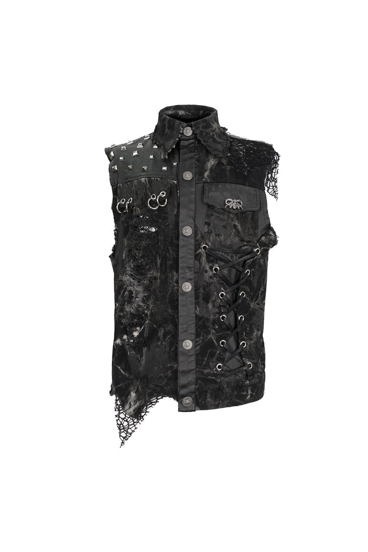 Black Loose Non-Stretch Tie-Dye Decadent Snatched Skull Sheep Head Decoration Men's Punk Vest - Product - 8