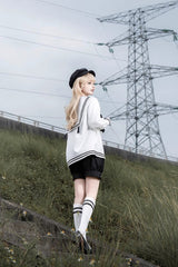 Black/White [Old Stories] Navy Collar Long Sleeves Bowknot Ouji Gothic Lolita Blouse Shorts Set - Product - 7