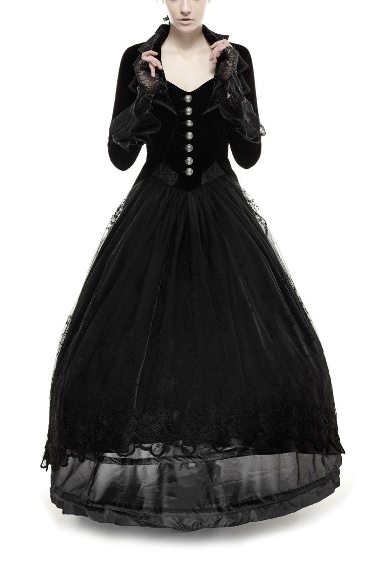 Black Layered Collar Back Large Wave Womens Gothic Victorian Dress Coat - Black - 1