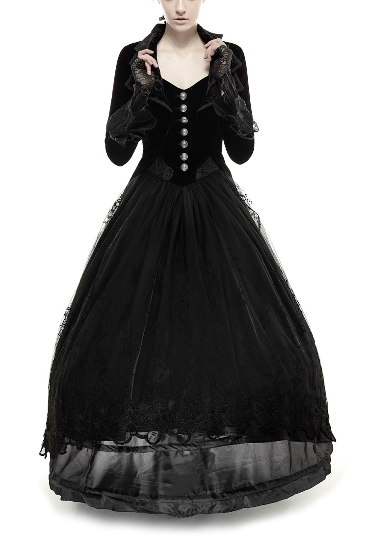 Black Layered Collar Back Large Wave Womens Gothic Victorian Dress Coat - Black - 1