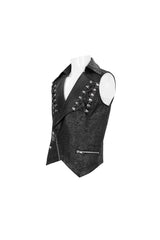 Black Lapel Fitted Atomized Crack Front Chest Crossover Rope Men's Punk Vest - Product - 8