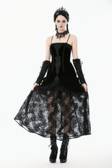 Black Women's Gothic Embroidered Lace Hem Ruched Slip Wedding Dress - Black - 1