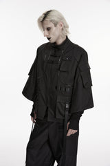 Black Stand Collar Long Sleeves Zippered Men's Punk Handsome Multi Pockets Strappy  Jacket - Product - 7