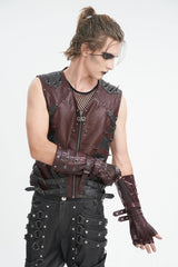 Red Spliced Mesh Studded Buckled Men's Gothic Accessory Half-finger Gloves - Product - 11