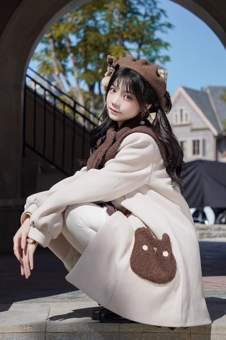 Ivory Lapel Collar Long Sleeves Horn Button Sweet Japanese College Style Lolita Coat - Product - 7