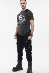 Black Punk Basic Funds Metal Pentagram Crackle Men's Pants - Product - 3