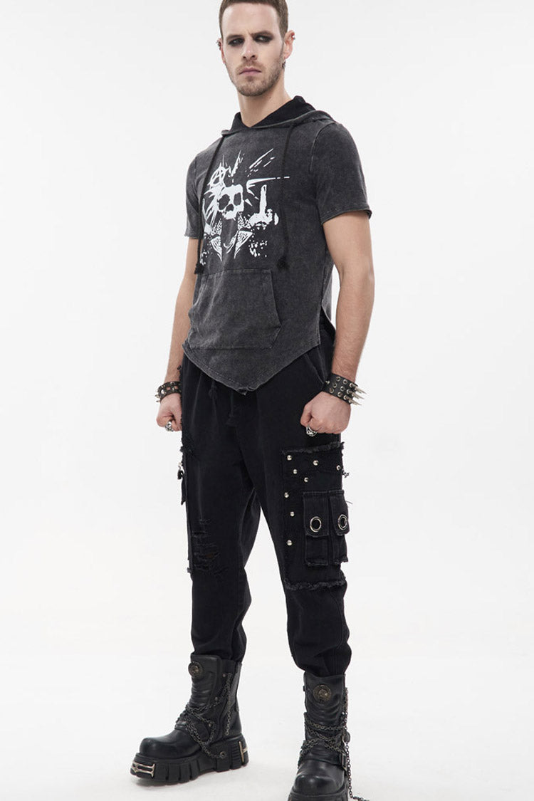 Black Punk Basic Funds Metal Pentagram Crackle Men's Pants - Product - 3