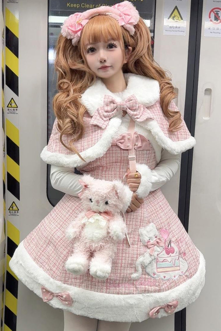 Pink Print Embroidery Bowknot Sweet Princess Lolita Jsk Dress - Pink - 1