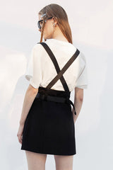 Black Metal Ring Shoulder-Strap Buckle Belt Split Hem A-Shaped Women's Punk Skirt - Product - 3