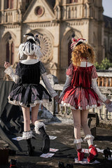 Red [Letters and Poems · Doll Mask] Poker Clown Long Sleeves Ruffled Bow Gothic Lolita Dress Set - Product - 9