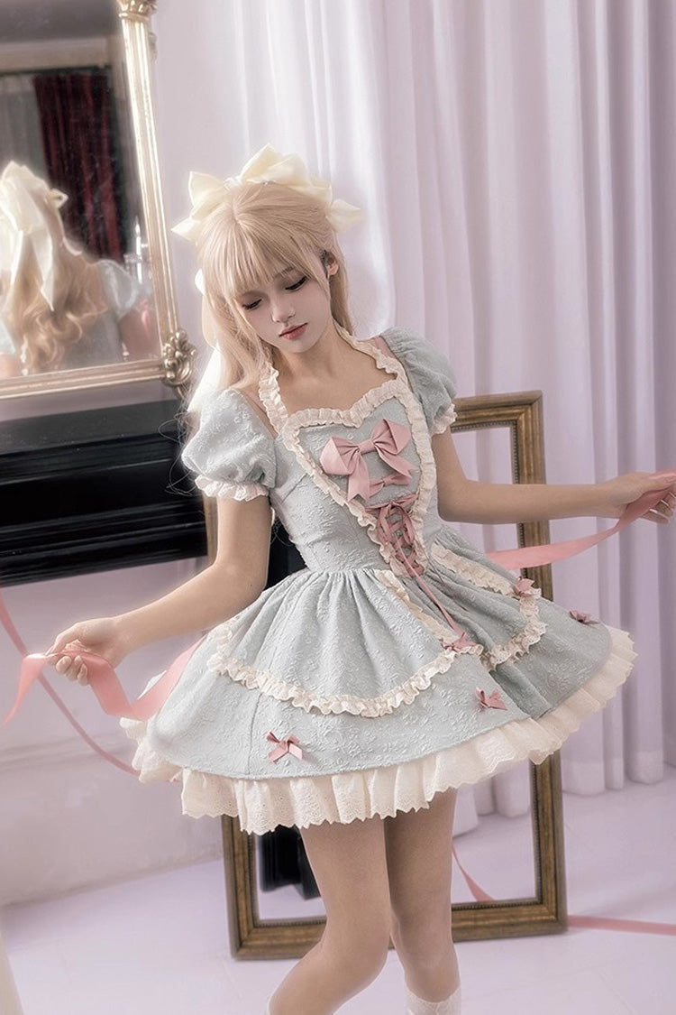 Heart-Beating Love Song Short Sleeves Ruffle Bowknot Lace-Up Sweet (Dress Only) detail view 3