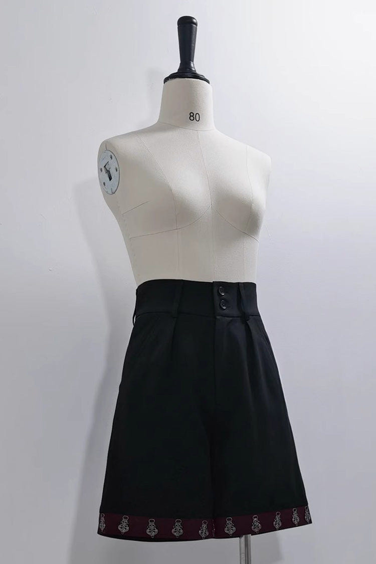 Black Print Slim Gothic Vintage Prince Ouji Lolita Shorts - Product - 3