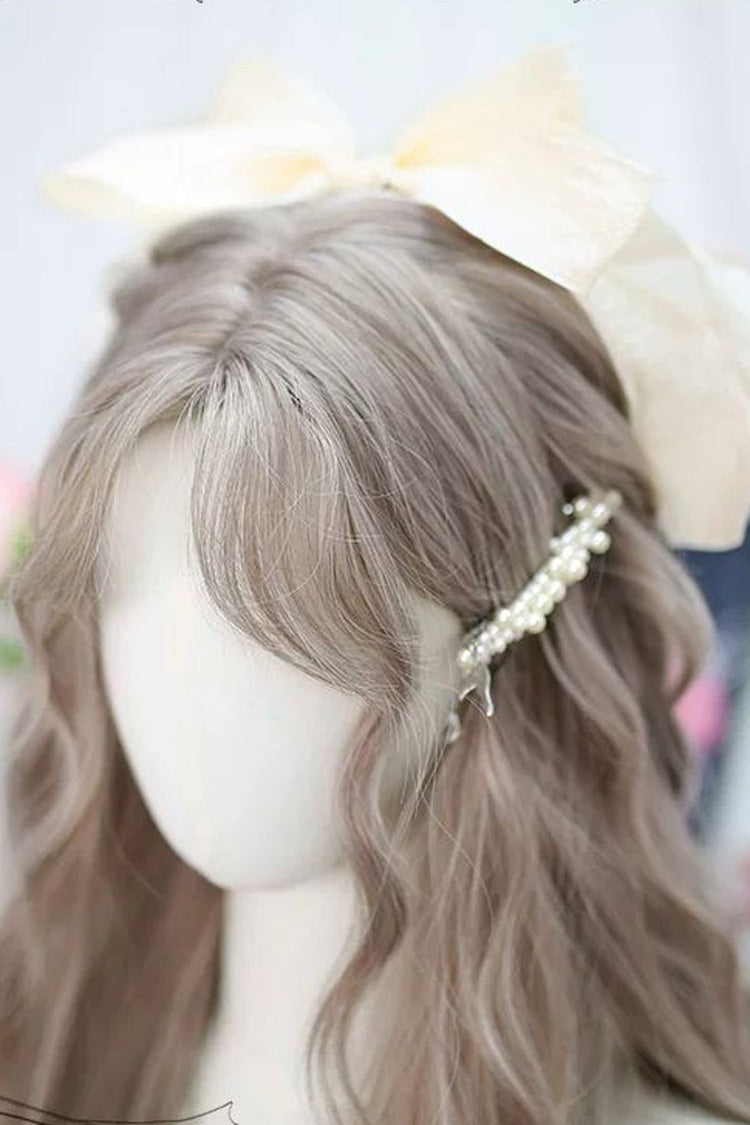 Beige Brown Sweet Lolita Long Wavy Wig with Curved Bangs - Product - 2