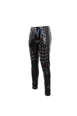 Black Stretch Symphony Metal Chains On Both Sides Versatile Leather Men's Gothic Pants - Product - 6