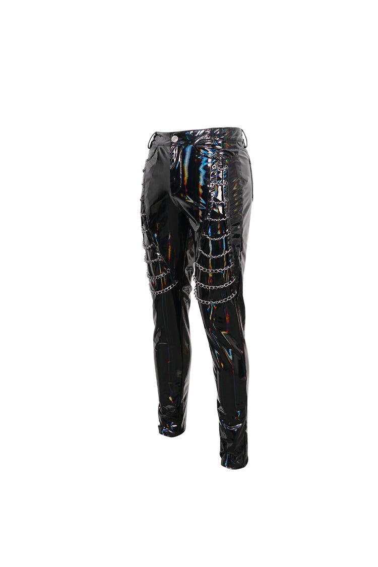 Black Stretch Symphony Metal Chains On Both Sides Versatile Leather Men's Gothic Pants - Product - 6