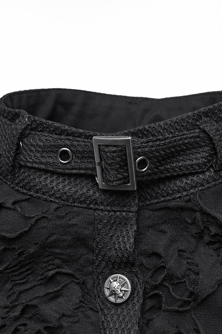 Black Stand Collar Sleeveless Ripped Buckle Women's Punk Short Vest - Product - 5