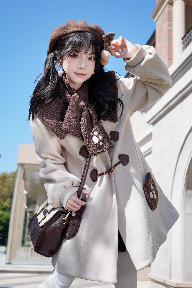 Ivory Lapel Collar Long Sleeves Horn Button Sweet Japanese College Style Lolita Coat - Ivory - 1