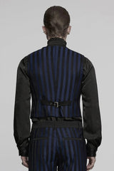 Black/Blue V Collar Sleeveless Striped Print Buckle Men's Punk Vest - Product - 3