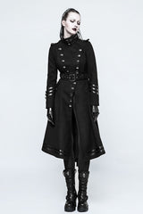 Black Military Uniform Double Breasted Womens Long Gothic Coat With Belt - Product - 2
