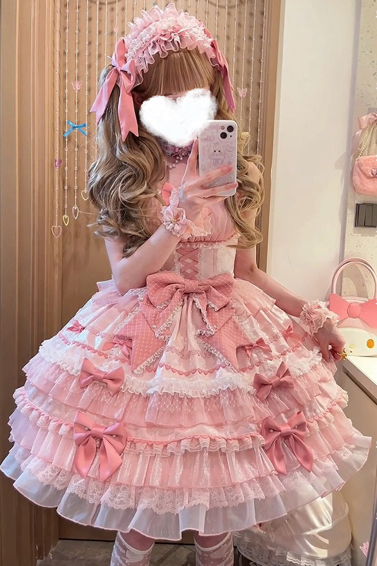 Pink [Little Lovetine] Multi-Layered Ruffle Bowknot Lace Sweet Gorgeous Lolita Jsk Dress - Product - 6