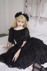 Black Iris Love Multi-layer Ruffle Bowknot Gothic Princess Lolita Jsk Dress - Product - 4