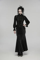 Black Jacquard Embroidered Lace Lace-Up Slim Women's Gothic Vest - Black - 1
