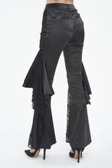 Black Ruffle Lace Stitching Womens Gothic Flared Pant - Product - 5