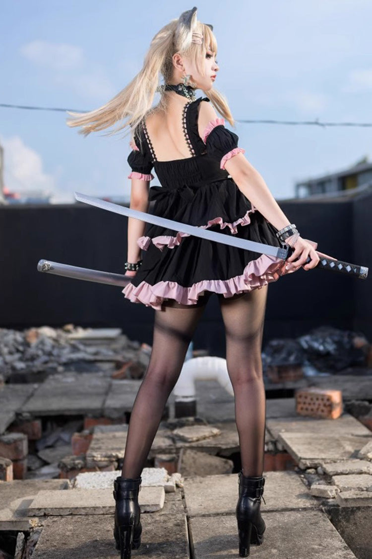 Black/Pink Sleeveless Multi-layer Ruffle Bowknot Sweet Hunt Lolita Jsk Dress - Product - 9