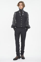 Black High Waisted Lace-Up Striped Men's Gothic Pants - Product - 5