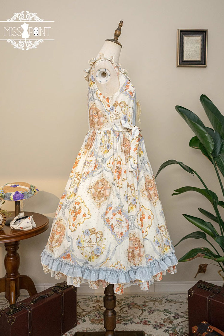 Cat Rose Tea Sleeveless Print Ruffle Bowknot Sweet Lolita Jumper Dress 3 Colors - Product - 15