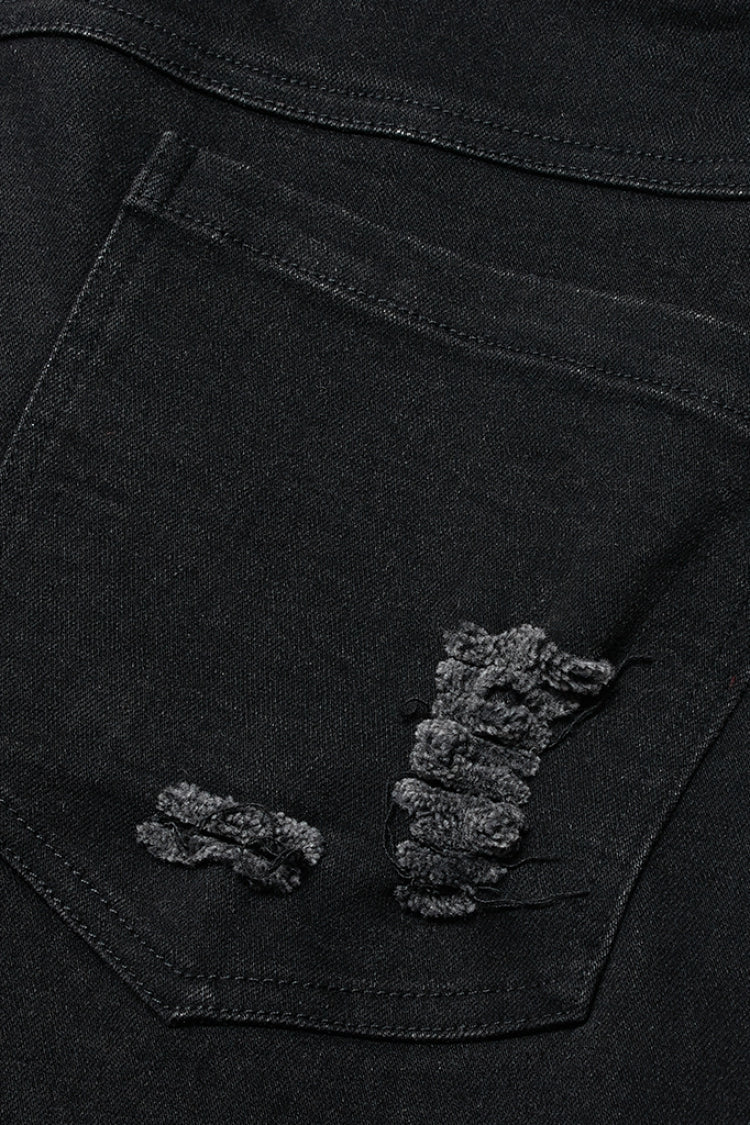 Black Hollow Lace-Up Ripped Men's Punk Pants - Product - 9