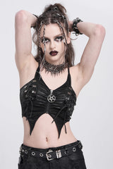 Black Sleeveless Stitching Irregular Mesh Women's Punk Tank Top - Product - 3