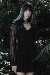 Black Long Sleeves Print Embroidery Lace Women's Gothic Shirt - Product - 4