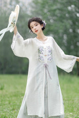 White Round Collar Print Embroidery Women's Chinese Style Elegant Hanfu Dress Two Piece - Product - 5