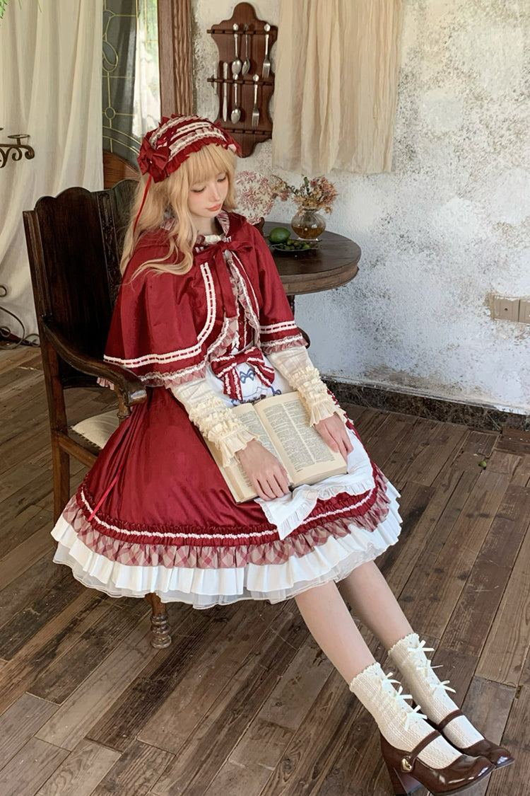 Wine Red [Little Red Riding Hood] Ruffle Bowknot Sweet Lolita Jsk Dress - Product - 7
