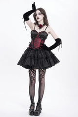 Red Sleeveless Ruffle Embroidery Lace-Up Women's Gothic Tank Top - Product - 12