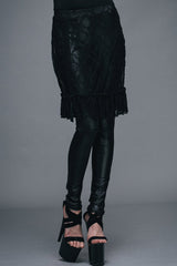 Black Rose Lace Mesh Outer Skirt Gothic Faux Leather Womens Pants - Product - 2