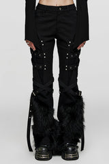 Black Eyelet Stitching Metal Mesh Women's Steampunk Fluffy Pants - Black - 1