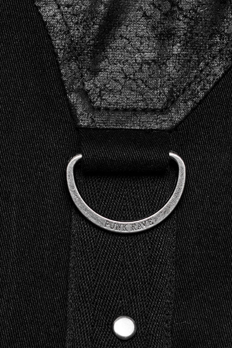 Black Lapel Collar Short Sleeves Stitching Men's Punk Blouse - Product - 9