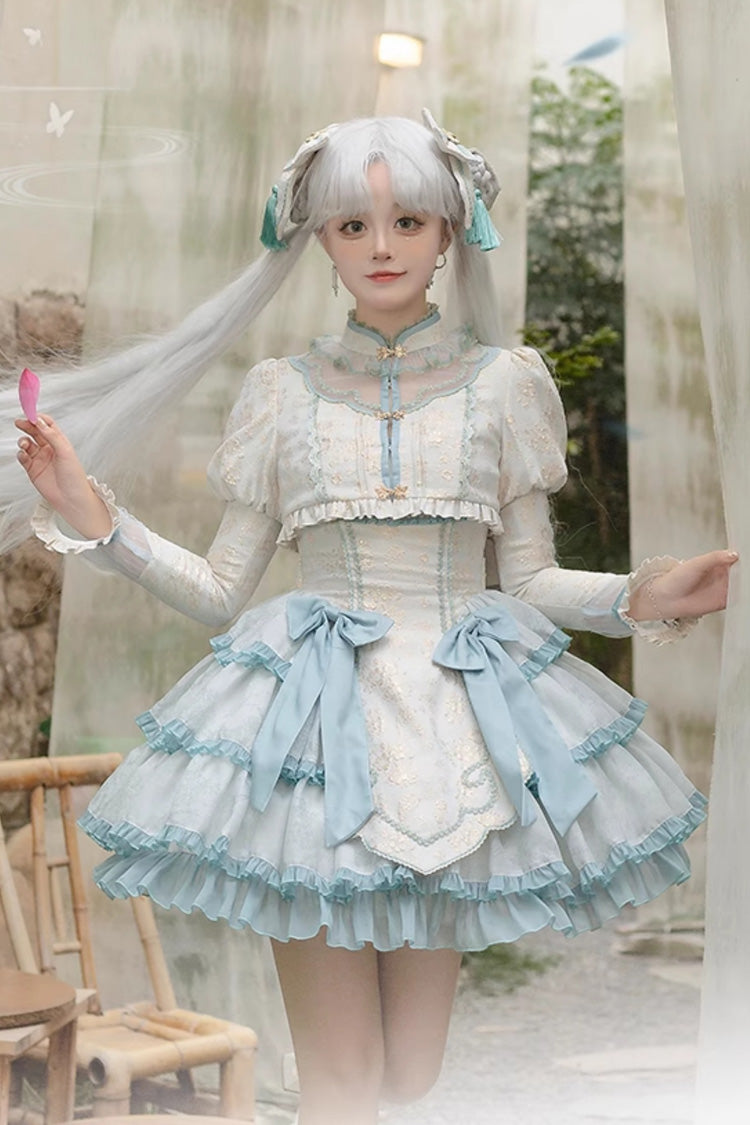 Light Green Multi-layer Ruffle Embroidery Bowknot Chinese Style Sweet Lolita Jsk Dress - Product - 4